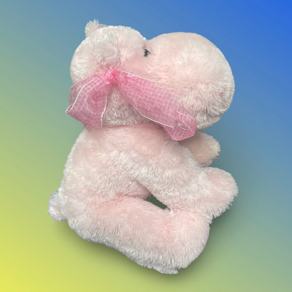 Vintage Russ Berrie Darly Pink Hippo Plush Stuffed Animal Gingham Bow Caress
